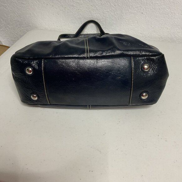 Coach pleated Gallery Tote black patent leather Shoulder Bag W/green Lining - Picture 9 of 15